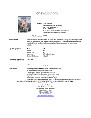 Ohio Magazine Long Weekends Advertising Insertion Order