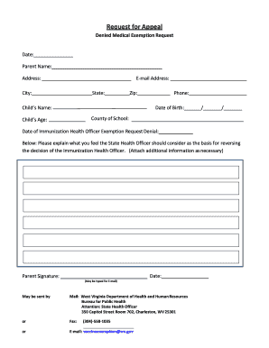 West Virginia Medical Exemption Appeal Form