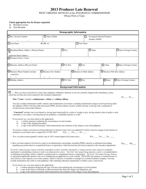 West Virginia Producer Late Renewal Form