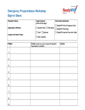 Emergency Preparedness Workshop Sign-In Sheet
