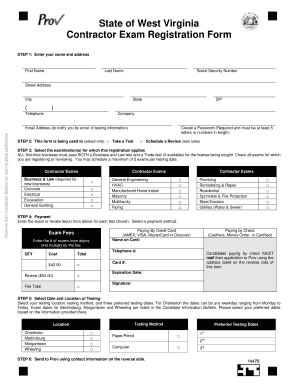West Virginia Contractor Exam Registration Form