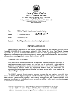 West Virginia Safety Sensitive Personnel Document