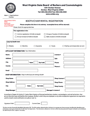 West Virginia Booth Rental Registration
