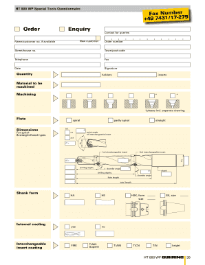 HT 800 WP Special Tools Questionnaire