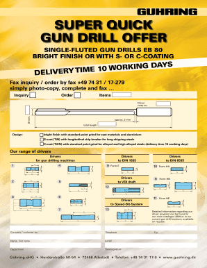Gun Drill Order Form