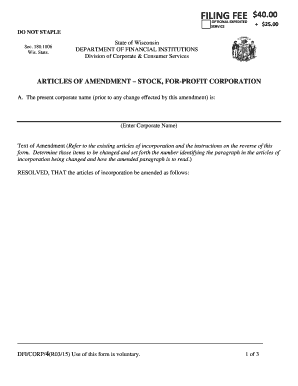 Articles of Amendment Stock For-Profit Corporation