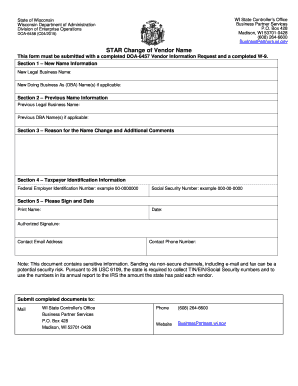 Wisconsin Vendor Name Change Form