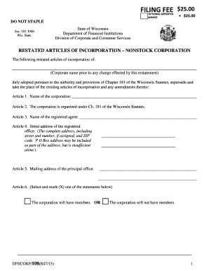 Restated Articles of Incorporation Nonstock Corporation