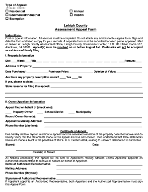 Lehigh County Assessment Appeal Form