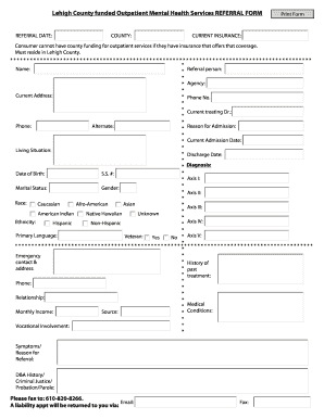 Lehigh County Outpatient Mental Health Referral Form