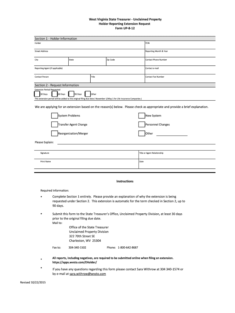 Fillable Online West Virginia State Treasurer Unclaimed Property
