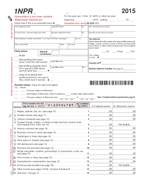 Wisconsin 1NPR Tax Form 2015