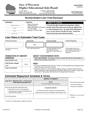 Wisconsin Nursing Student Loan Final Disclosure