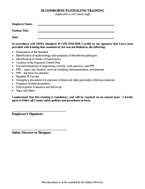 Bloodborne Pathogens Training Form