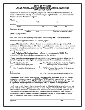 Wyoming Link Up America and Telephone Lifeline Assistance Application