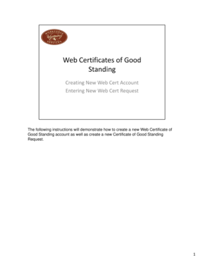 Certificate of Good Standing Account Creation