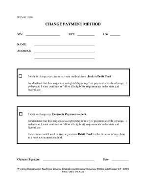 Wyoming Unemployment Payment Method Change Form