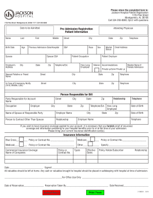 Jackson Hospital Pre-Admission Form