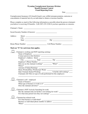 Wyoming Unemployment Insurance Fraud Reporting Form