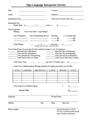 Sign Language Interpreter Invoice
