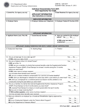 Individual Characteristics Form (ICF) for WOTC