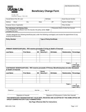 Beneficiary Change Form