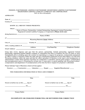 Wyoming Business Affidavit