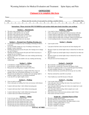 Wyoming Spine Injury and Pain Evaluation Form