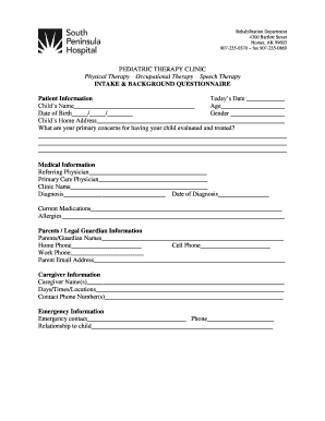 Pediatric Therapy Clinic Intake Form