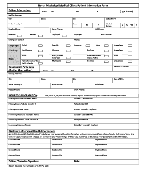 North Mississippi Medical Clinics Patient Information Form