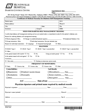 Certificate of Medical Necessity for Diabetes Self-Management Training