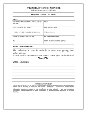 Fax Transmittal Sheet for Medical Authorization