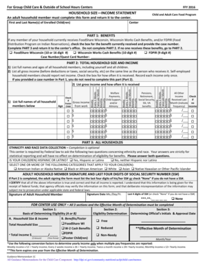 Wisconsin Child Care Food Program Household Income Statement