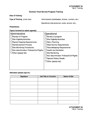 Summer Food Service Program Training Form