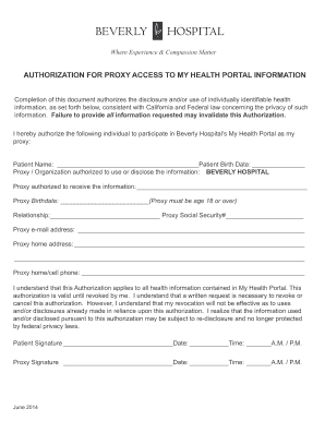Authorization for Proxy Access to Health Portal