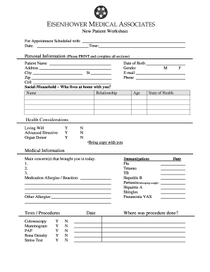 New Patient Worksheet
