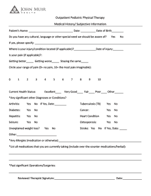 Outpatient Pediatric Physical Therapy Medical History Form