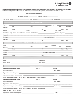 Obstetrical Pre-Admission Form