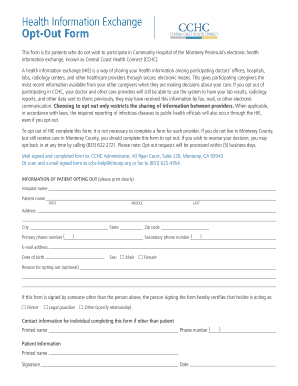 Health Information Exchange Opt-Out Form