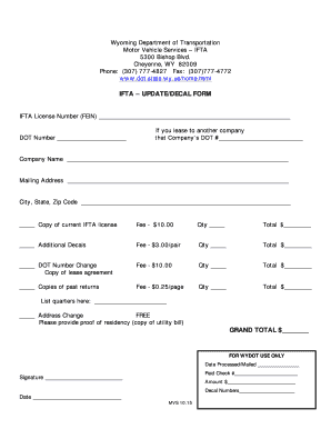 Wyoming IFTA Update/Decal Form