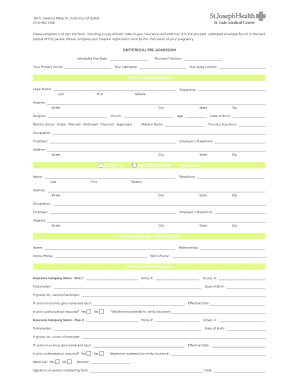 Obstetrical Pre-Admission Form