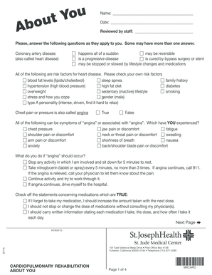 Cardiopulmonary Rehabilitation Patient Intake Form