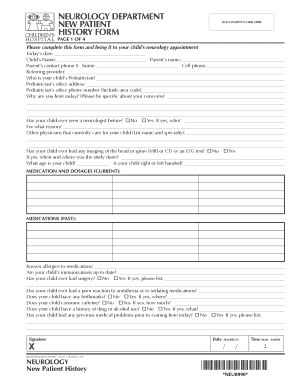 Neurology New Patient History Form