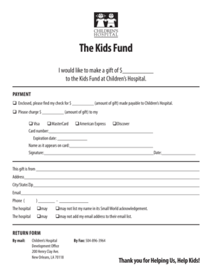 Children's Hospital Donation Form