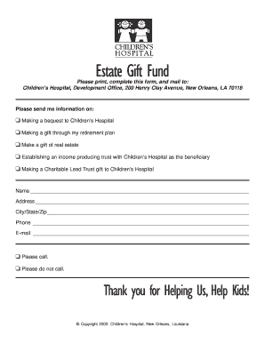 Children's Hospital Donation Form