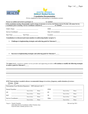 Early Steps Consultation Documentation Form