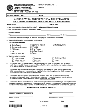 Arkansas Children's Hospital Release of Information Form
