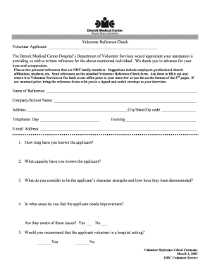 Volunteer Reference Check Form