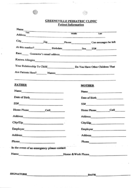 Greeneville Pediatric Clinic Patient Information and Consent Form
