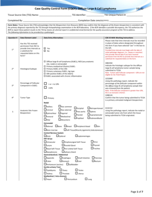 Case Quality Control Form for Diffuse Large B Cell Lymphoma